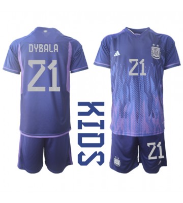 Argentina Paulo Dybala #21 Bortedraktsett Barn VM 2022 Kortermet (+ Korte bukser)